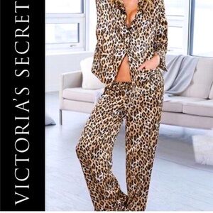 Victoria Secret Snow Leopard Cheetah Pajama Pants Satin, Silk S